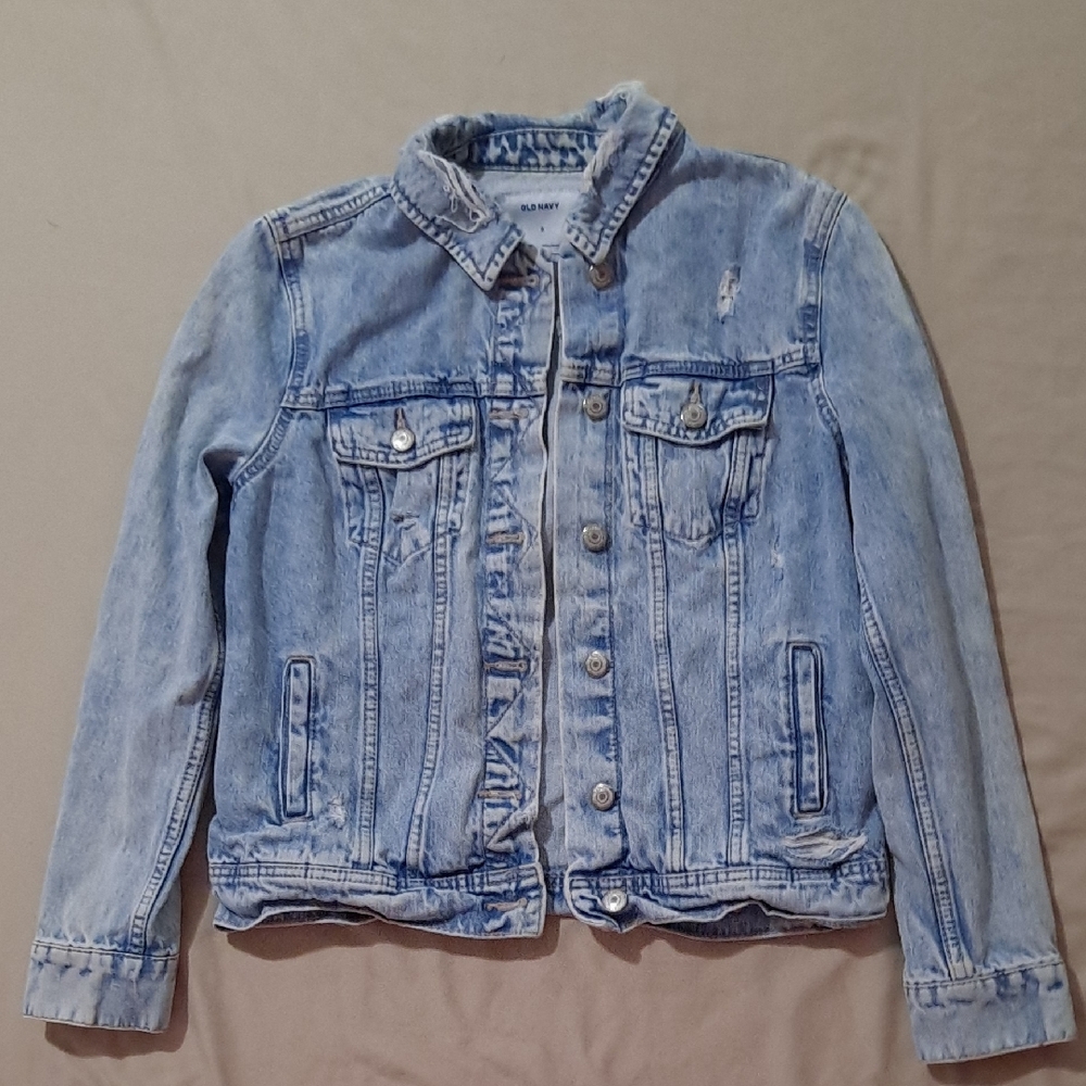 Womens Old Navy Light Wash Distressed Jean Jacket